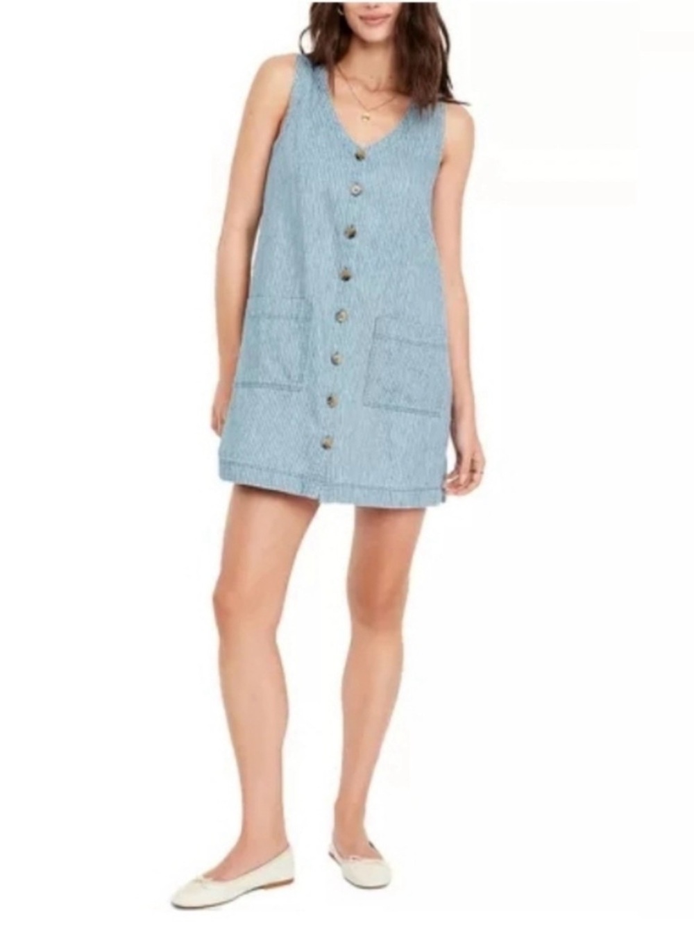 Old Navy Sleeveless Light Blue Button-Front Mini Dress